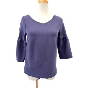Ann Taylor Dusty Purple Double V Top Lantern Sleeves XS